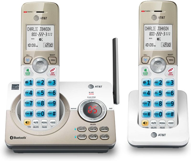 Photo 1 of AT&T DL72219 DECT 6.0 2-Handset Cordless Phone for Home with Connect to Cell, Call Blocking, 1.8" Backlit Screen, Big Buttons, intercom, and Unsurpassed Range