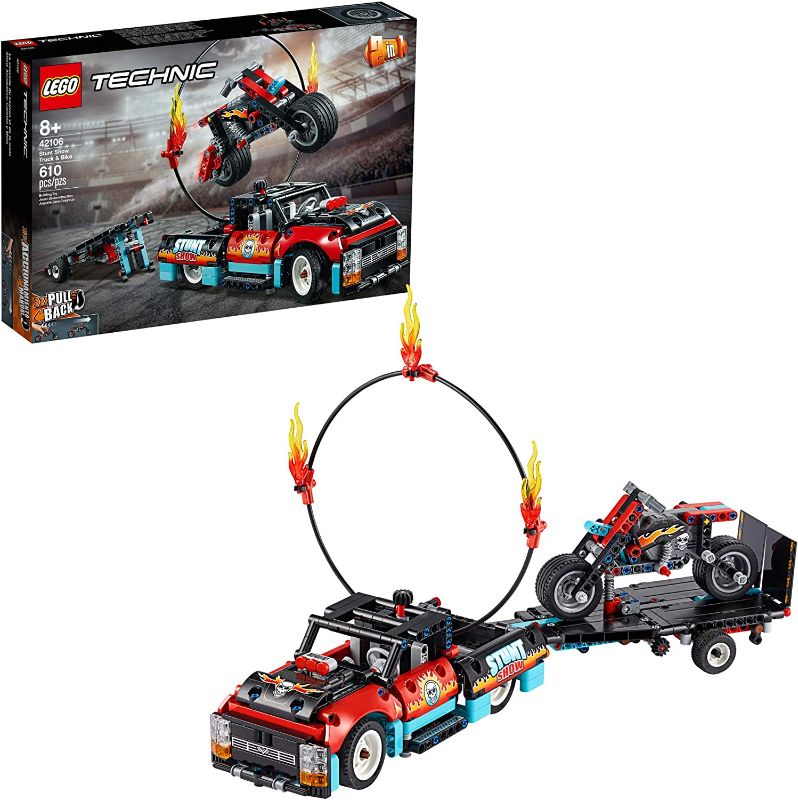 Photo 1 of LEGO Technic Stunt Show Truck & Bike 42106; Includes Stunt Motorcycle, Toy Truck and Trailer (P10 Pieces)