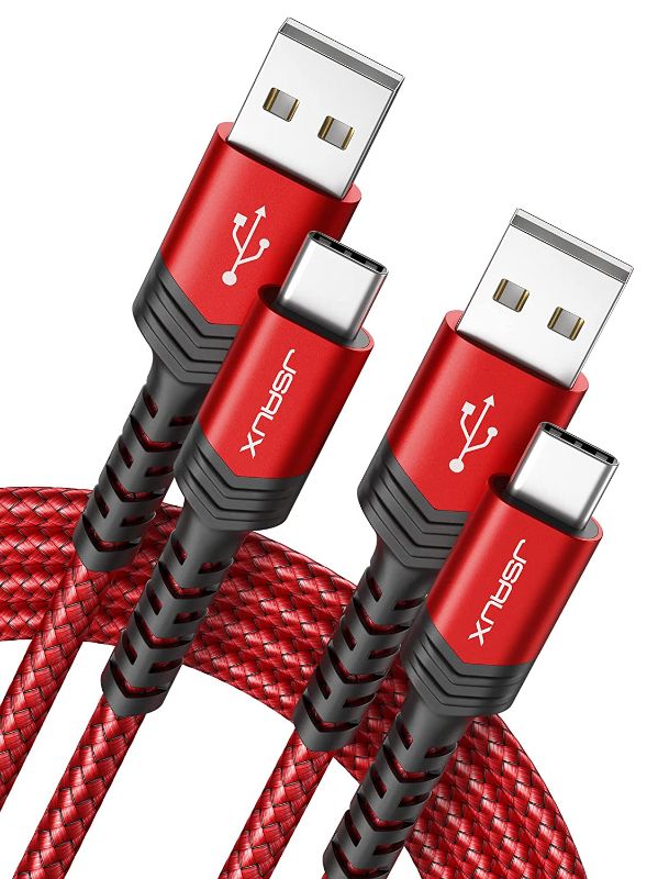 Photo 1 of 

USB Type C Cable 3A Fast Charging [2-Pack 6.6ft], JSAUX USB-A to USB-C Charge Braided Cord Compatible with Samsung Galaxy S10 S9 S8 S20 Plus A51 A11,Note 10 9 8, PS5 Controller, USB C Charger-Red