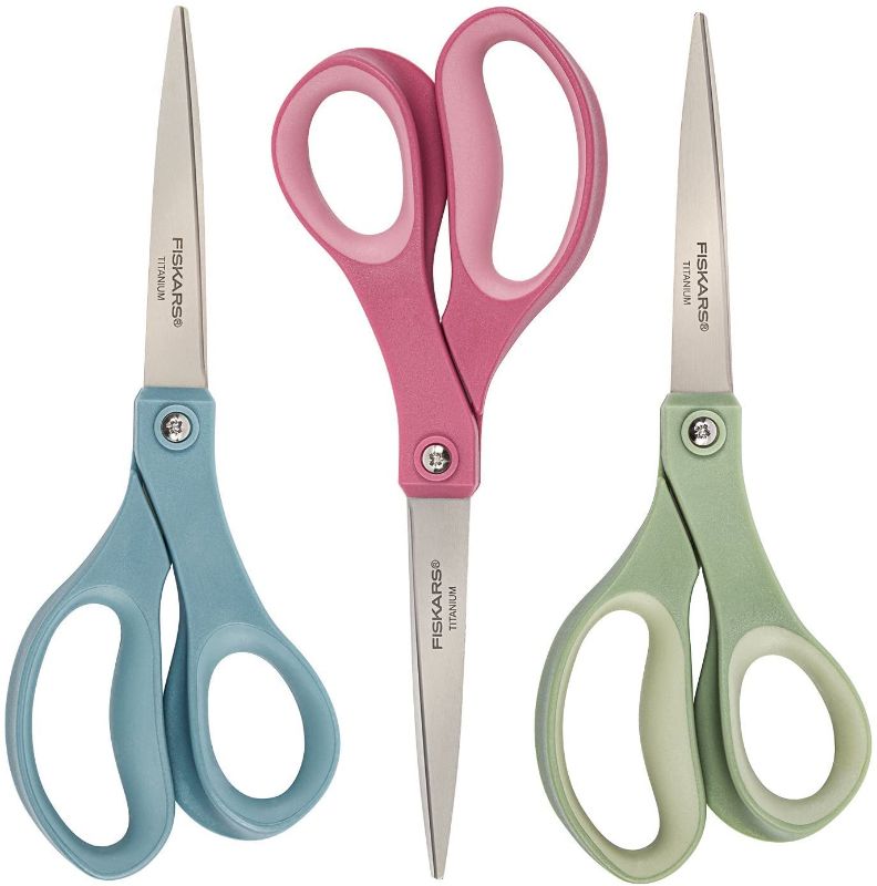 Photo 1 of Fiskars Crafts 154090-1029 Titanium Softgrip Adult Scissors, 8 Inch, Color 3 Pack