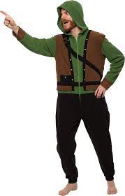 Photo 1 of FUNZIEZ! Robin Hood Unisex Adult Costume Pajamas - One Piece Novelty Cosplay Zip-Up Jumpsuit(XXL) (2)