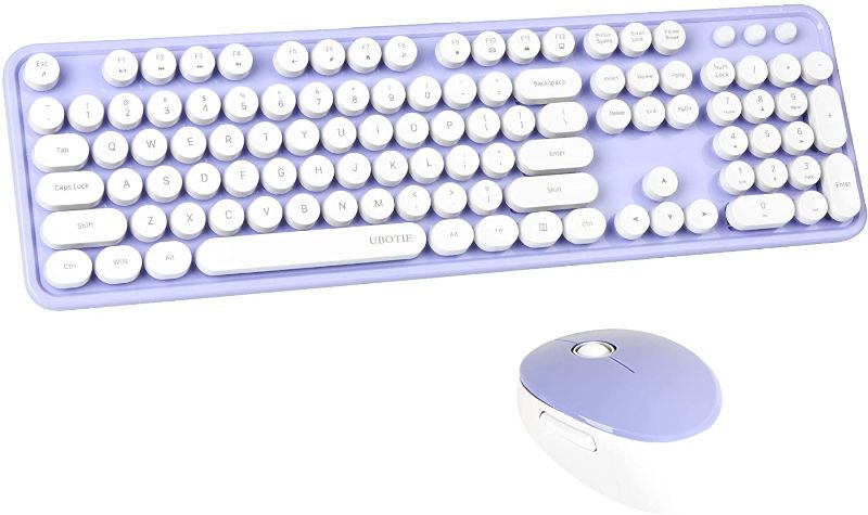 Photo 1 of UBOTIE Colorful Computer Wireless Keyboards Mouse Combo, Typewriter Flexible Keys Office Full-Sized Keyboards, 2.4GHz Dropout-Free Connection and Optical Mouse (Purple-White)