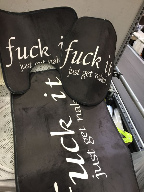 Photo 2 of 3-Piece Bath Rug and Mat Sets, Fuck it Just Get Naked Non-Slip Bathroom Doormat Runner Rugs, Toilet Seat Cover, U-Shaped Toilet Floor Mat Black and White Funny Words Large