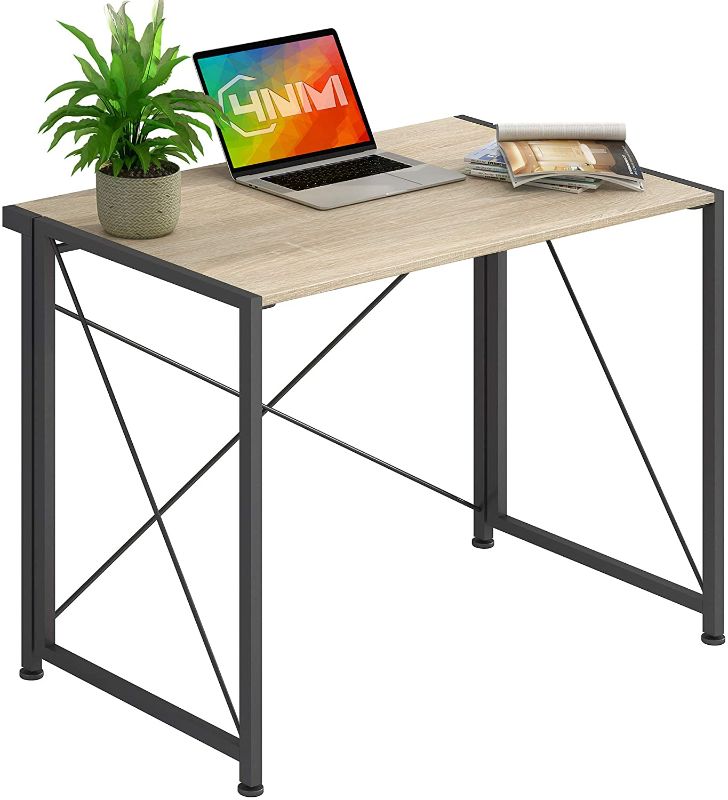 Photo 1 of 4NM No-Assembly Folding Desk Small Computer Desk Laptop Table Compact Home Office Desk Study Reading Table for Space Saving Office Table (Natural and Black)