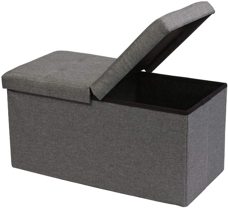 Photo 1 of B FSOBEIIALEO Storage Ottoman with Filpping Lids, Ottoman Storage Bench Footrest Seat, Storage Organizer Toy Chest Linen 30"x15"x15" (Grey)