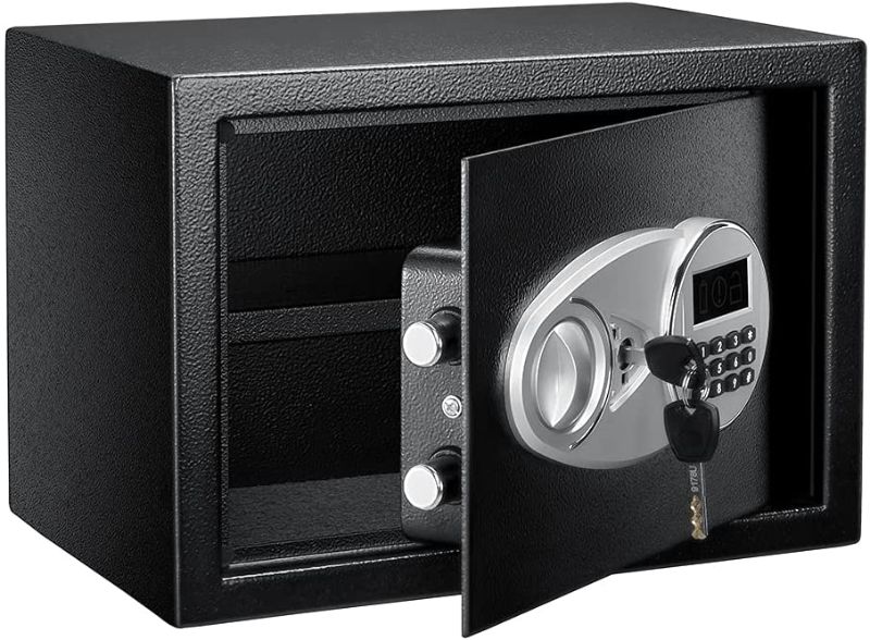 Photo 1 of Amazon Basics Steel Security Safe and Lock Box with Electronic Keypad - Secure Cash, Jewelry, ID Documents - 0.5 Cubic Feet,13.8 x 9.8 x 9.8 Inches