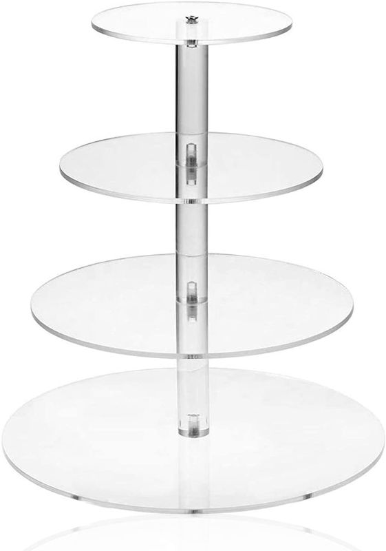 Photo 1 of 4 Tier Round Cupcake Stand Clear Acrylic Cupcake Tier Stand Holder Rack Dessert Fruit Cake Cookie Candy Display Tower for Wedding Birthday Party Decoration Supplies
