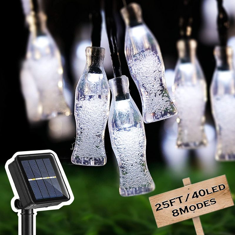 Photo 1 of 2 pack, Solar String Lights Outdoor-25 FT 40 LED Coke String Lights-8 Lighting Modes Patio Backyard Lights ?Cool White?