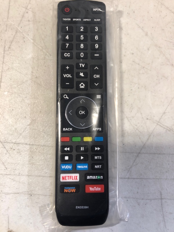 Photo 3 of OEM Hisense EN3S39H Universal TV Remote Control with Vudu Tikilive NRT Netflix Amazon Fandango YouTube Buttons for/fit All 4K UHD EN3V39H EN3I39H 43H6E 49H6020E 49H6030E 49H6040E 49H6050E 49H6070E. Pack of 5
