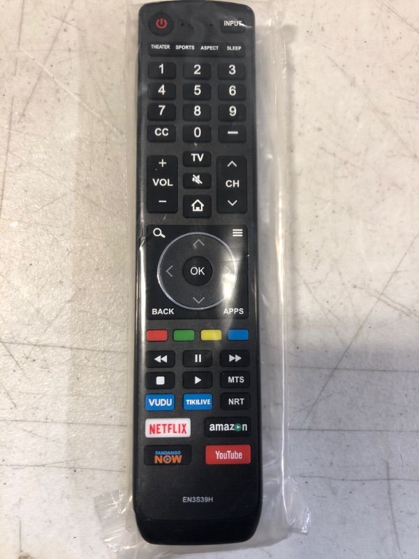 Photo 1 of OEM Hisense EN3S39H Universal TV Remote Control with Vudu Tikilive NRT Netflix Amazon Fandango YouTube Buttons for/fit All 4K UHD EN3V39H EN3I39H 43H6E 49H6020E 49H6030E 49H6040E 49H6050E 49H6070E. Pack of 5
