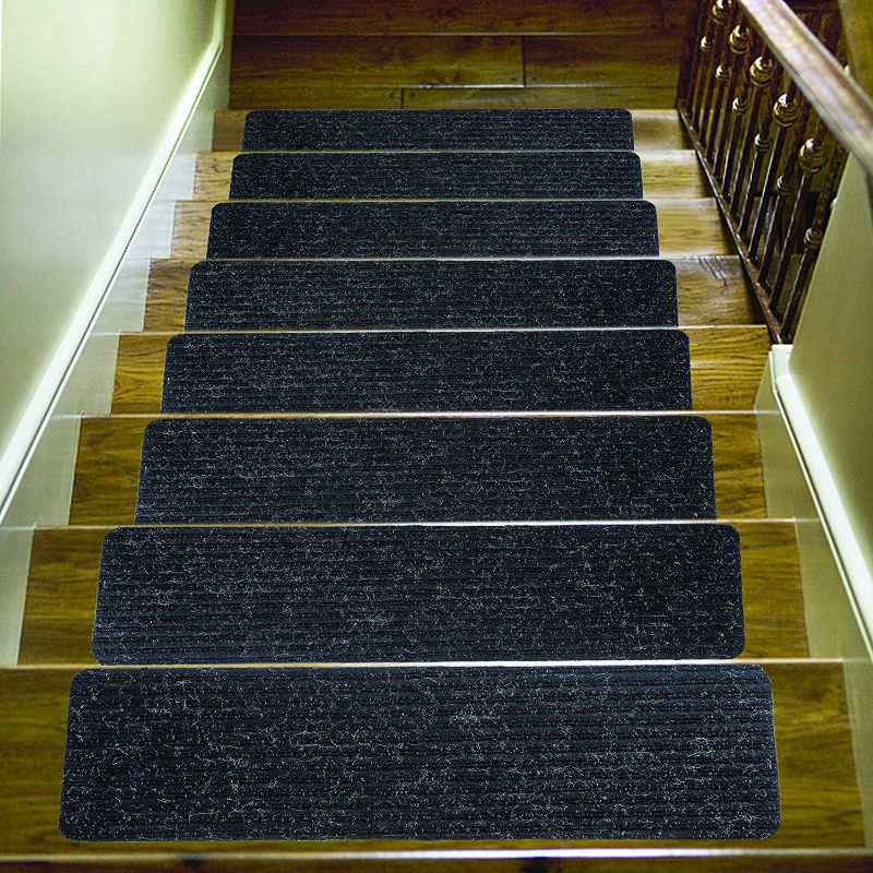 Photo 1 of (8"x 30"), Non-Slip Stair Treads Carpet Indoor, Anti Slip Stair Mats, Skid Resistant Rubber Backing for Child Proofing/Pet Safety/Elderly Safety, Black