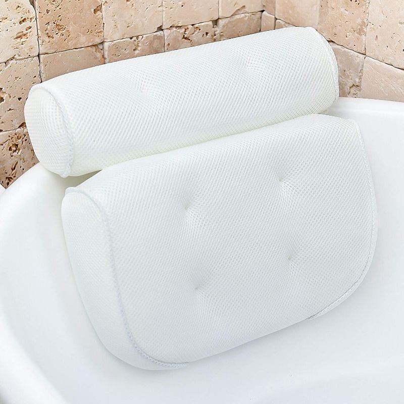 Photo 1 of Bathtub Pillow for Neck and Shoulder: Spa Bathroom Accessories Bath Pillow for Bathtub with 6 Suction Cups. Luxury Headrest Bath Cushion for Tub. Self-Care Gifts for Women, Relaxing Bath Gift Set
