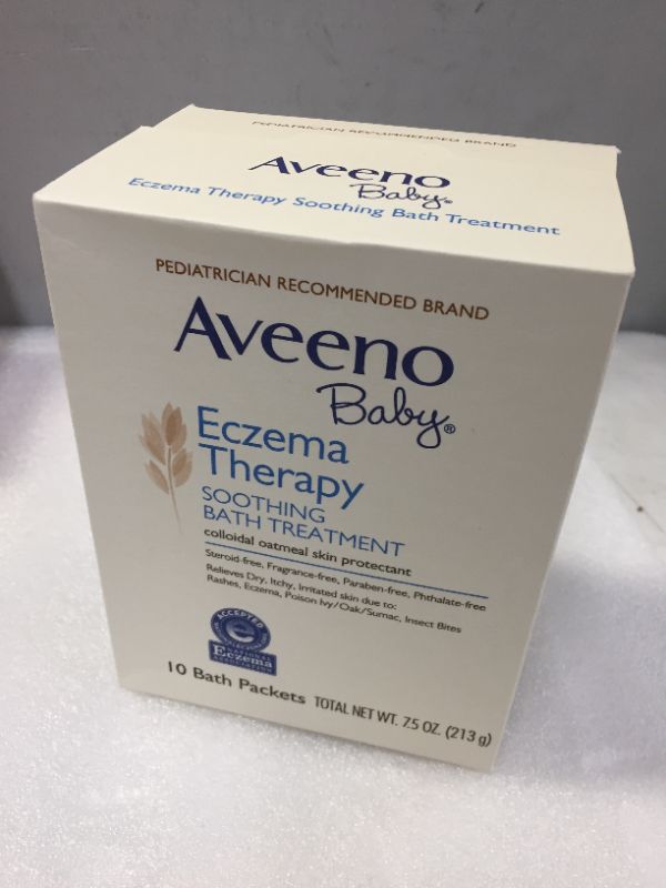 Photo 2 of Aveeno Baby Eczema Therapy Soothing Bath Treatment for Relief of Dry, Itchy & Irritated Skin, Made with Natural Colloidal Oatmeal, Fragrance-, Paraben-, Steroid- & Tear-Free, 10 ct
