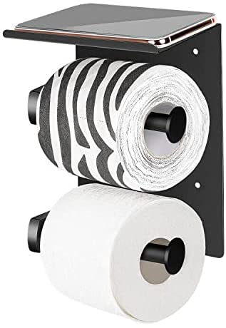 Photo 1 of Bfttlity Toilet Paper Roll Holder, Double Toilet Paper Holder with Shelf for Kitchen Bathroom, 3M Self Adhesive No Drilling or Wall-Mounted, SUS304 Stainless Steel (Matte Black)
