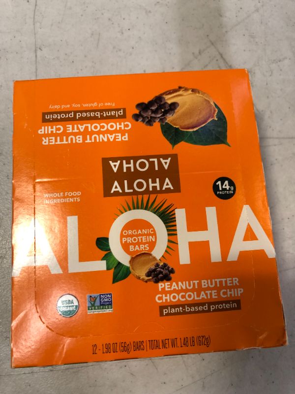 Photo 2 of ALOHA Organic Plant Based Protein Bars |Peanut Butter Chocolate Chip | 12 Count BB 07OCT2022
