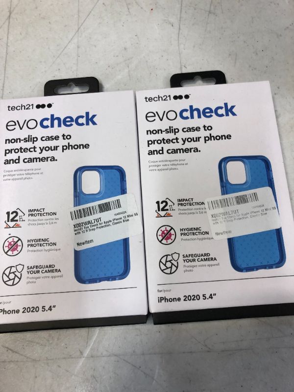 Photo 2 of ( 2 PACK) tech21 Evo Check for Apple iPhone 12 Mini 5G with 12 ft Drop Protection, Classic Blue
