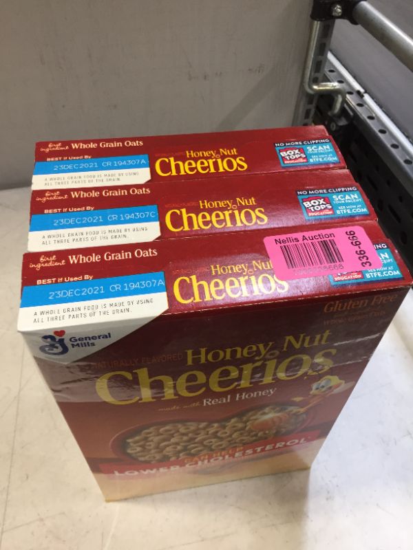 Photo 1 of 3 Cheerios Breakfast Cereal, Honey Nut Cheerios with Oats, Gluten Free, 10.8 oz BB 23DEC2021

