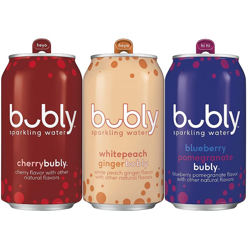 Photo 1 of bubly Sparkling Water, Red White and Blue Variety Pack, 12 fl oz Cans (18 Pack) BB 09/30/2021
