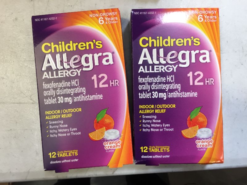 Photo 2 of 2 Allegra Children's Non-Drowsy Antihistamine Meltable Tablets for 12-Hour Allergy Relief, 30 mg 12-Count EXP 10/2022
