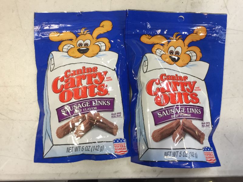 Photo 2 of 2 Canine Carry Outs Sausage Links Beef Flavor Dog Snacks, 5 Ounce Bag BB 02/17/2022
