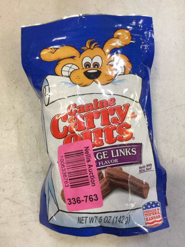 Photo 3 of 2 Canine Carry Outs Sausage Links Beef Flavor Dog Snacks, 5 Ounce Bag BB 02/17/2022
