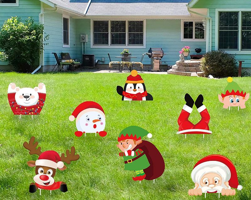 Photo 1 of  8PCS Christmas Yard Signs Stakes Decorations - Xmas Outdoor Yard Sign Lawn Decor Winter Wonderland Ornaments