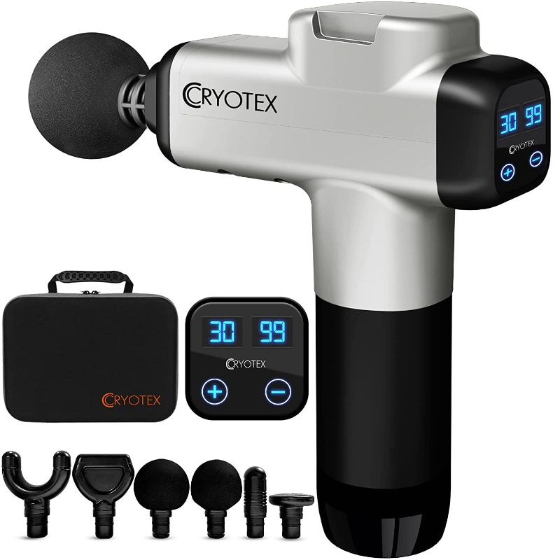 Photo 1 of Cryotex Massage Gun – Back & Neck Deep Tissue Handheld Percussion Massager – Six Different Heads for Different Muscle Groups - 30 Speed Levels