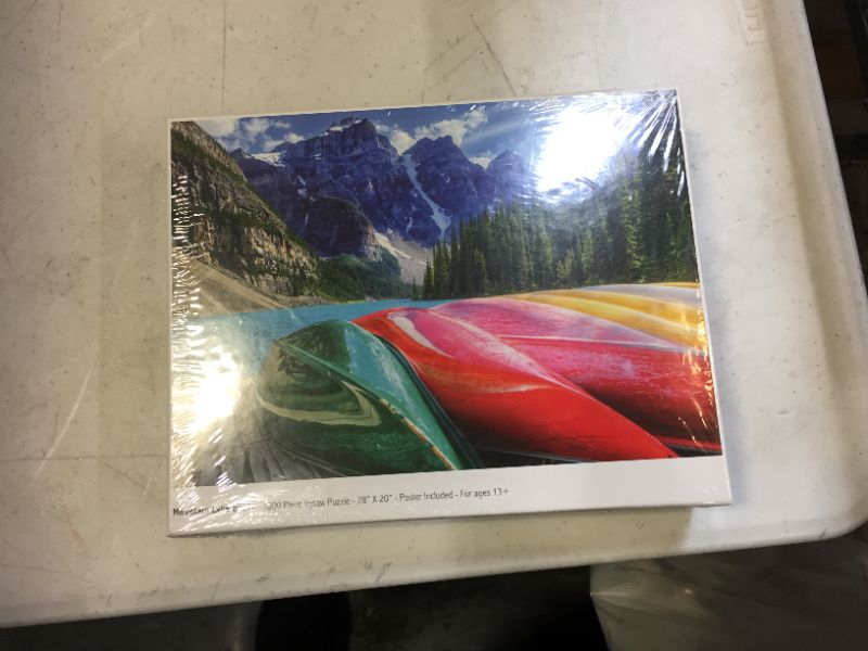 Photo 2 of 1000 Piece Puzzle for Adults: Mountain Lake Boats Jigsaw Puzzle