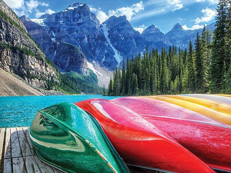 Photo 1 of 1000 Piece Puzzle for Adults: Mountain Lake Boats Jigsaw Puzzle