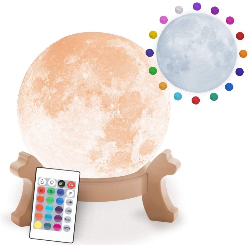 Photo 1 of Full Moon Light Decorative & Realistic 3-D LED Moon Lamp with 16 Color Light Options & 16 Brightness Levels by BulbHead - Remote Control & Rechargeable Light - Moon Night Light, Mood Lamp for All Ages
