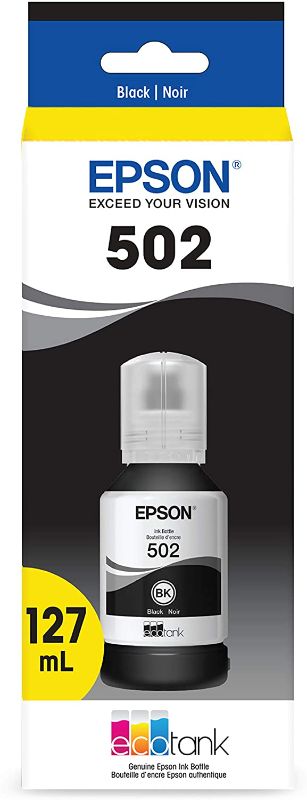 Photo 1 of EPSON T502 EcoTank Ink Ultra-high Capacity Bottle Black (T502120-S) for select Epson EcoTank Printers
