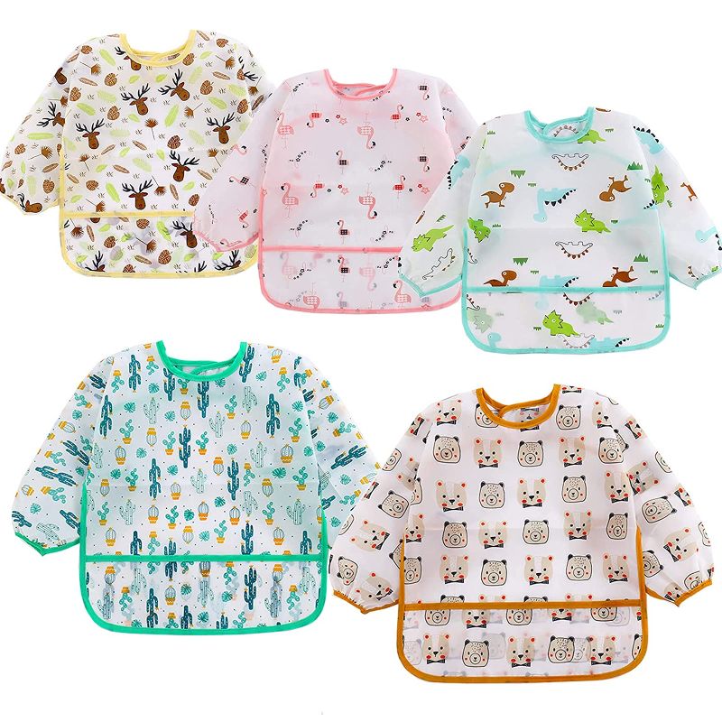 Photo 1 of HaimoBurg 5 Pcs Long Sleeved Baby Toddler Bibs Waterproof Sleeved Bib 3-24 Months
