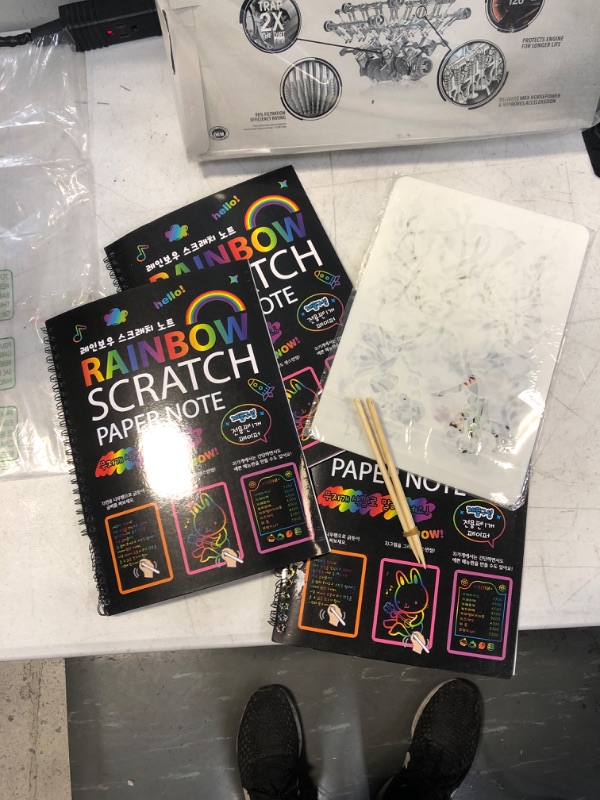 Photo 2 of Mocoosy 3 Pack Rainbow Scratch Art Note Books - Magic Scratch Off Paper Notebook Set for Kids Art and Craft Activity Book Black Sketch Doodle Pads with Painting Stencils for Party Favor Game Gift
