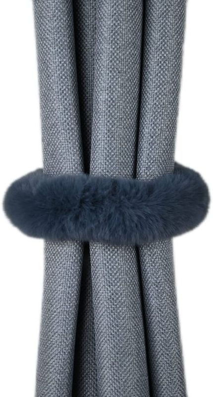 Photo 1 of 2pcs Luxury Soft Faux Fur Christmas Curtain tiebacks with Pompom Ball Home Decor Outdoor Curtain Tiebacks Holders for Drapes, Gray Color
