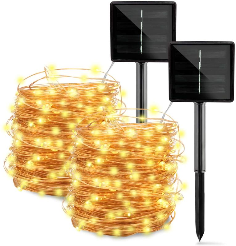 Photo 1 of 2-Pack Each 72FT 200LED Solar String Lights Outdoor, Upgraded Super Bright Solar Lights,Waterproof Copper Wire 8 Modes Fairy Lights for Garden Patio Yard Party Decorations(Warm White)
