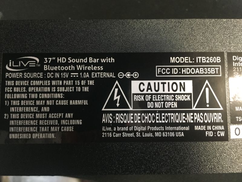 Photo 1 of ILIVE ITB260B BLUETOOTH WIRELESS SOUNDBAR