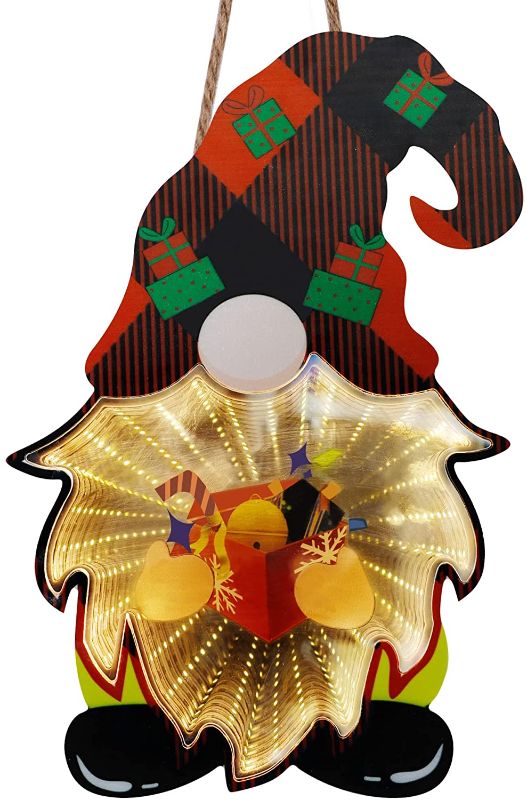 Photo 1 of  Christmas Decorations Door Sign, 12" x 8" Santa Gnome with LED Lights, Xmas Hanging Sign with Infinity Mirror Tunnel Lights for Window Front Door Wall Indoor Outdoor Party