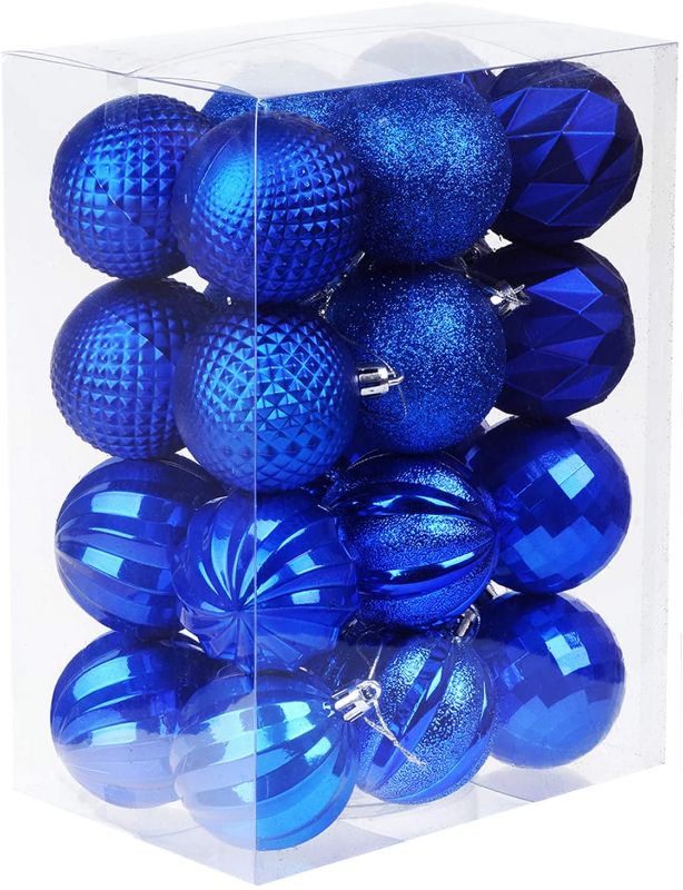 Photo 1 of  24pcs Christmas Ball 60mm/2.36" Seasonal Holiday Party Decorations Christmas Tree Decorations Hanging Ball Set for Xmas Tree Pendant Decorations (60mm/2.36", Blue)