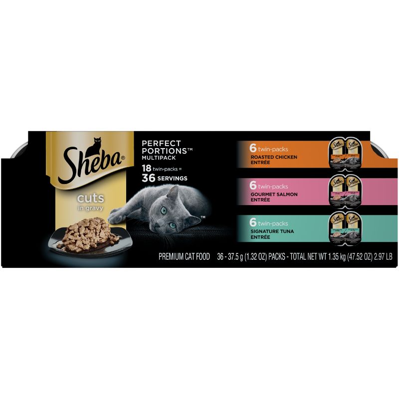 Photo 1 of Sheba Perfect Portions Cuts in Gravy Chicken, Salmon & Tuna Entrée Premium Wet Cat Food - 2.6oz/36ct Variety Pack FRESHEST BY 1/2022