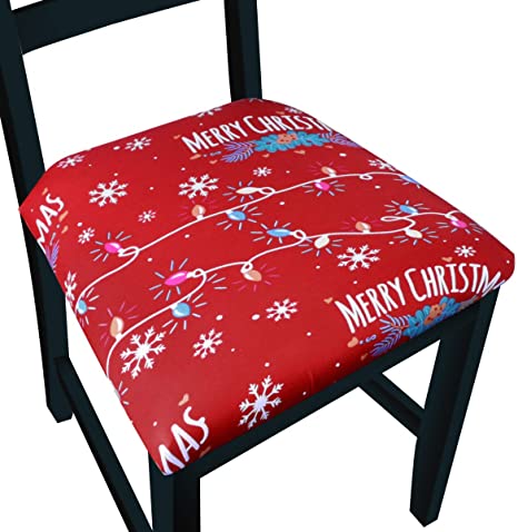 Photo 1 of Christmas Chair Covers Set of 4, Dining Kitchen Seat Cushion Slipcovers,Holiday Decorations Stretch Fitted Washable Removable Protector, Christmas Lights
