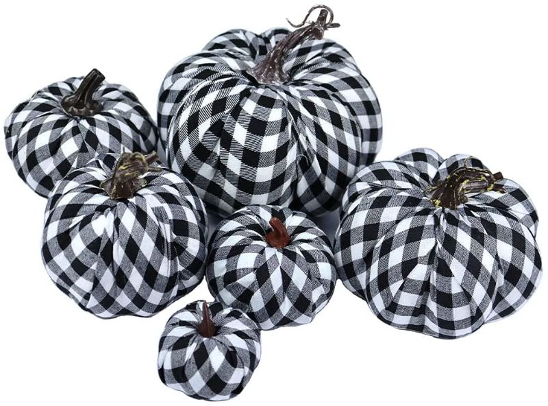 Photo 1 of Buffalo Plaid Fabric Pumpkins Assorted Size - 6PCS Black and White Pumpkins for Rustic Fall Decor, Buffalo Check Pumpkins Perfect for Halloween Thanksgiving Decoration Fall Wedding Decor
