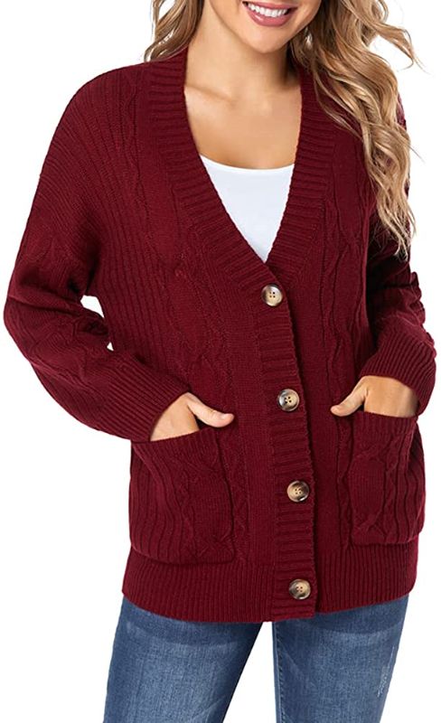 Photo 1 of Fuinloth Women's Cardigan Sweater, Oversized Chunky Knit Button Closure with Pockets LARGE
