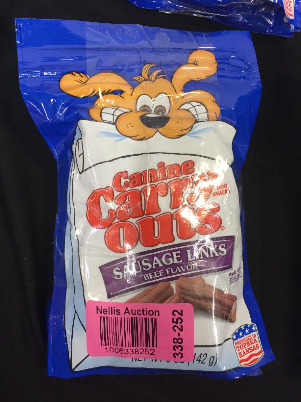 Photo 2 of 2 Canine Carry Outs Sausage Links Beef Flavor Dog Snacks, 5 Ounce Bag BB 02/17/2022
