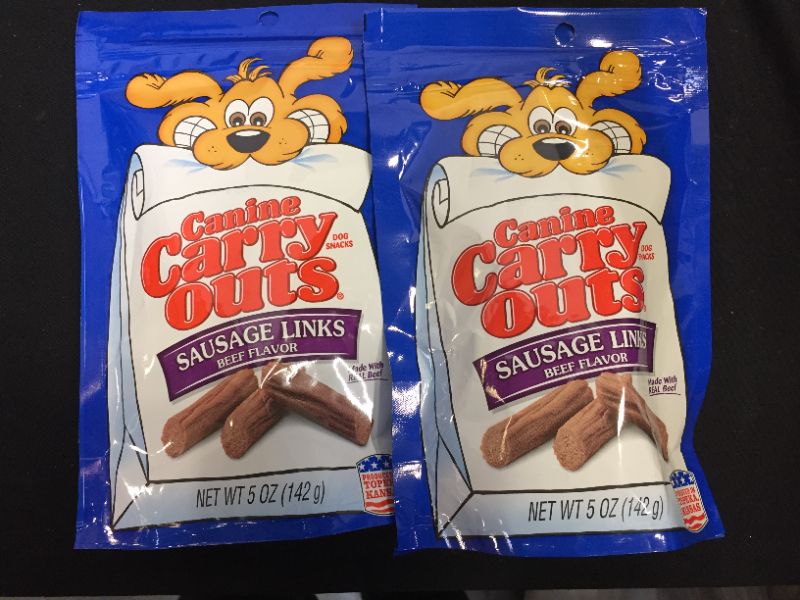 Photo 3 of 2 Canine Carry Outs Sausage Links Beef Flavor Dog Snacks, 5 Ounce Bag BB 02/17/2022
