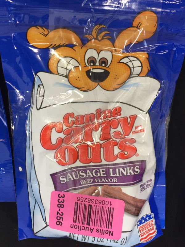 Photo 3 of 2 Canine Carry Outs Sausage Links Beef Flavor Dog Snacks, 5 Ounce Bag BB 02/17/2022
