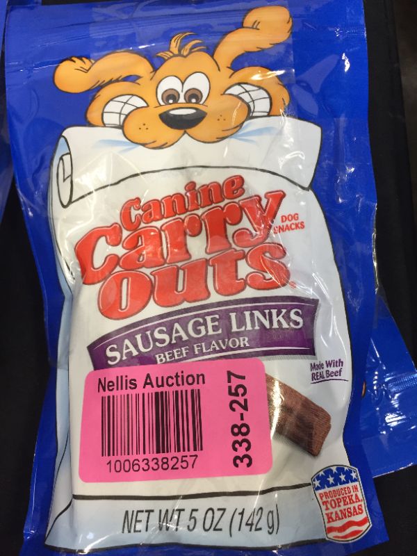 Photo 3 of 2 Canine Carry Outs Sausage Links Beef Flavor Dog Snacks, 5 Ounce Bag BB 02/17/2022
