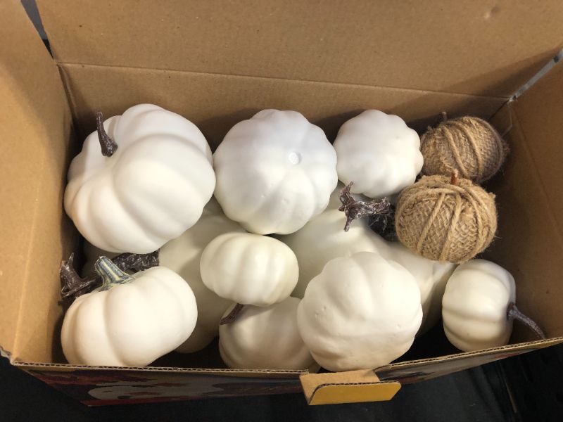 Photo 2 of AOLIGE 12 PCS White Pumpkins Decoration Fall Harvest Assorted Fake Pumpkins for Halloween Thanksgiving
