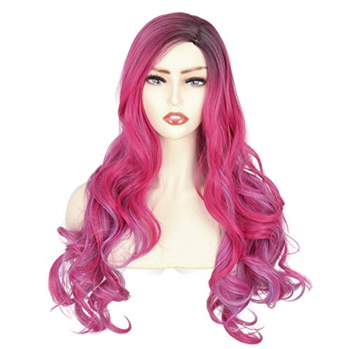 Photo 1 of Cosela Adult Audrey Costume Wig - Women Halloween Long Pink Curly Dark Roots Party Wig
