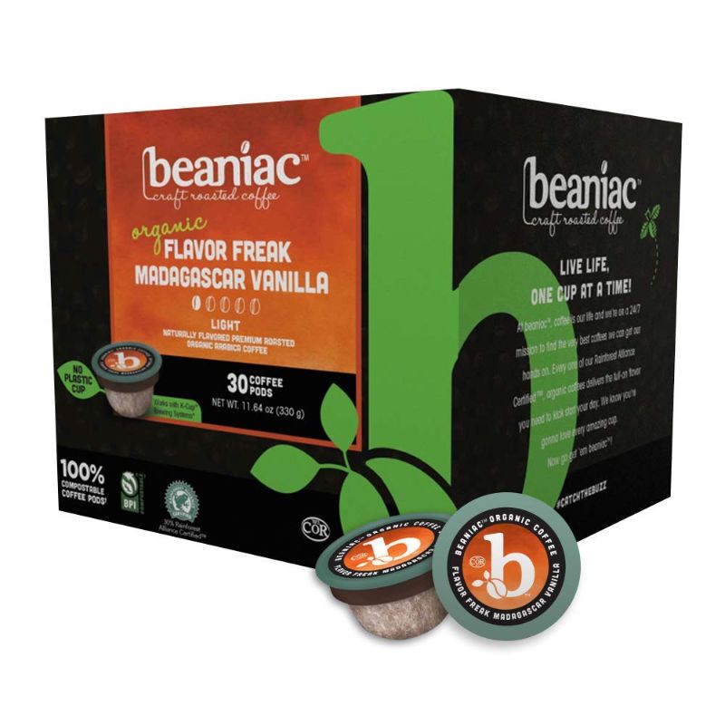 Photo 1 of beaniac Flavor Freak Madagascar Vanilla | Flavored Light Roast, Single Serve Coffee K Cup Pods BB 01/18/22