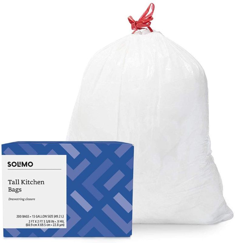 Photo 1 of Amazon Brand - Solimo Tall Kitchen Drawstring Trash Bags, 13 Gallon, 200 Count
